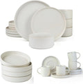 Famiware Star Dinnerware Set and Pasta Bowls with Coffee Mugs Set Service for 4 (20 Pieces) - Stoneware Dinnerware Dishes Matte White