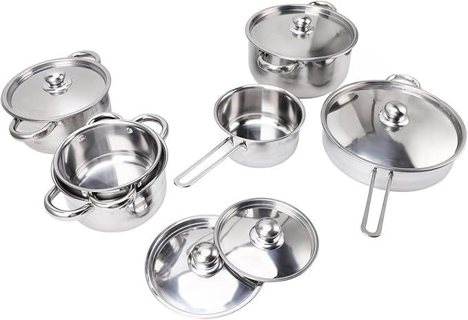 7 Piece Cookware Set Stainless Steel Double Ear Soup Pot Single Handle Milk Pan Frying Pan with Lids for Kitchen Cooking Crafted with Premium Stainless Steel Material for