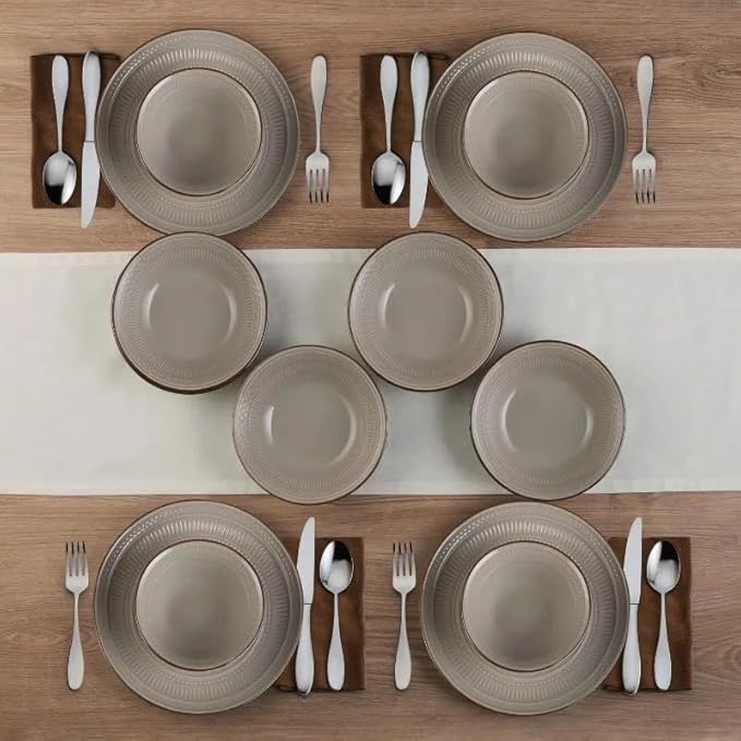 12-Piece Dinnerware Set Stoneware Ceramic Tableware Hotel Plate and Bowl Dinner
