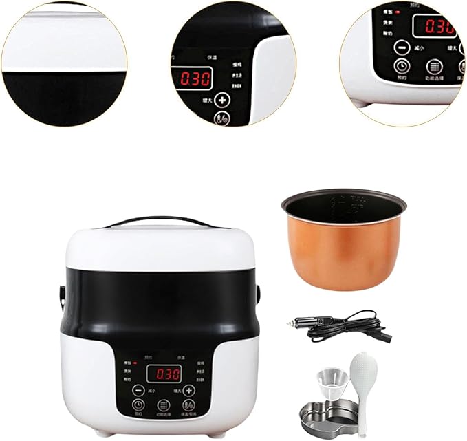 Travel Rice Cooker Rice Cooker for Car Meal Heater with Measuring Cup 2L Rice Cooker Electric Rice Cooker for Camping RV 12V to 24V(24V to 220V)