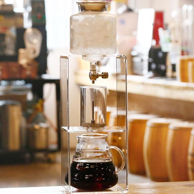 Iced Drip Coffee Maker with Adjustable Water Flow Cold Brew Coffee Brewer with Stainless Steel Filter for Home Office Coffee Pots