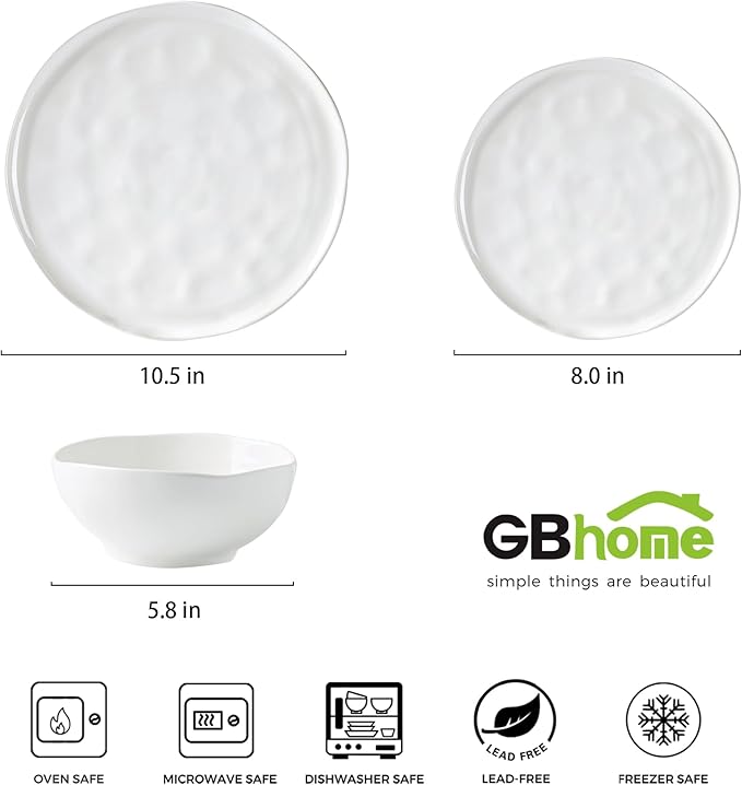 GBHOME Ceramic Dinnerware Sets for 4 12 Pieces Porcelain Lightweight Plates and Bowls Sets Scratch Resistant Dish Set Oven &amp Microwave &amp Dishwasher Safe Angel White