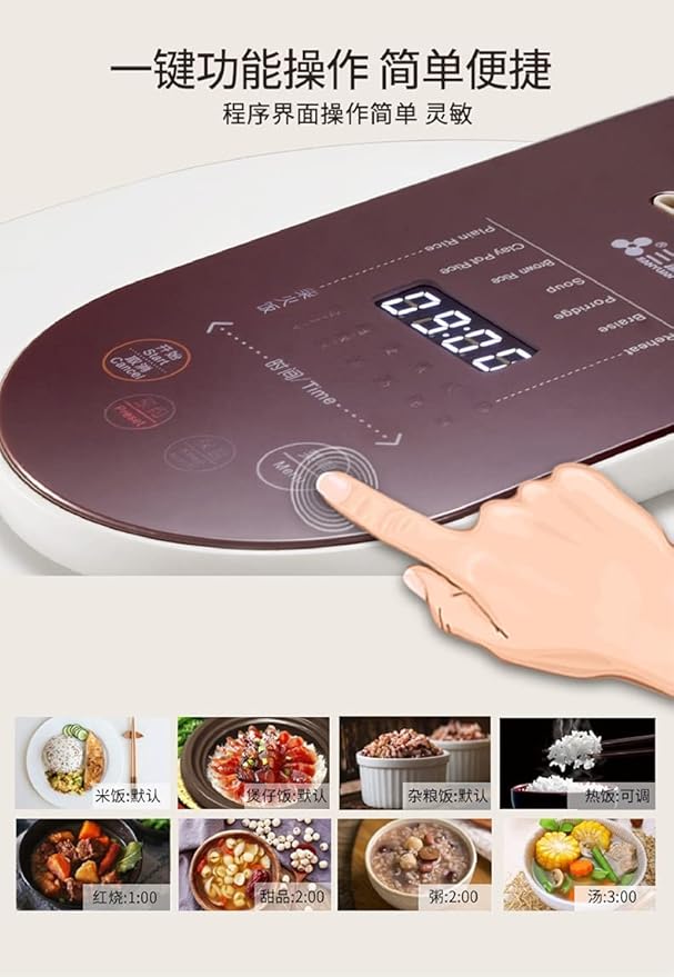 Rice Cooker w/Ceramic Inner Pot 3L Multi-function Cooker Soup Congee and Porridge Healthy Ceramic Pot Cook Up to 5Cups Uncooked Rice CFXB30PC-A10 White 3L 5Cup