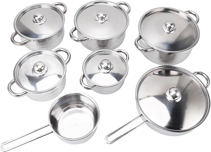 Stainless Steel Cookware Set 7 Piece Non Stick Stainless Steel Pots and Pans Set Space Saving Design Induction Kitchen Cookware Sets Works with Electric and Gas Cooktops