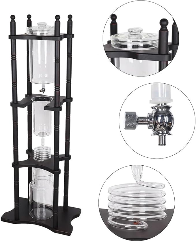 Cold Brew Maker Tower Iced Coffee Maker Cold Brew Coffee Maker 2500ml Vertical Japanese Style Glass Container and Wood Stand 25 Cups With Slow Drip Technology For Home Office Drip Coffee Maker