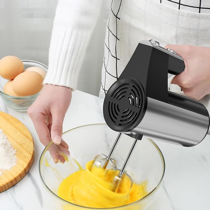 Stainless Steel Hand Blender Professional 7 Speed Mixer Electric Pastry Mixer with 2 Rods and 2 Hooks for Mixing Cookies Beating Food Eggs Cakes