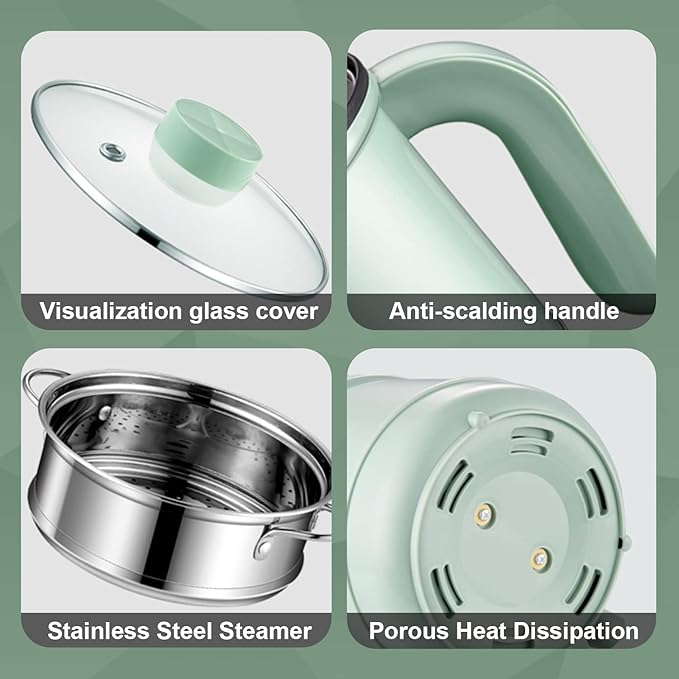 Smart Mini Hot Pot with Timer and Automatic Shut Off 1.2L Non-Stick Rapid Noodle Cooker w Stainless Steel Steamer Basket 600W Quick Cook 5 Cooking Modes for Soup Rice (1cup)  Porridge Pasta Great f