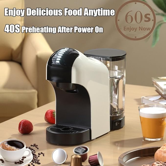 Capsule Coffee Machine 20 Bar Single-Serve Coffee Maker Espresso Machine With 27 Oz Removable Water TankOne-Touch Switch Fast Heating Cappuccino And Latte Machine Maker For HomeOff-White