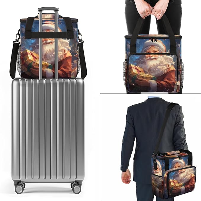 Colorful Santa Claus Coffee Maker Carrying Bag Cartoon Santa Claus Travel Storage Bag Compatible with K-Mini or K-Mini Plus Single Serve Coffee Brewer Carrying Case with Pockets &amp Shoulder Strap
