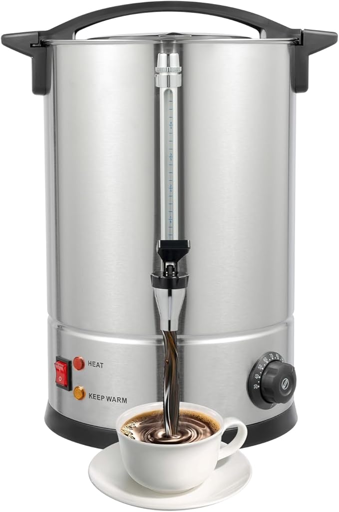Coffee Urn 80 Cup Coffee Percolator Commercial Coffee Maker 12L Dual Wall Stainless Steel Coffee Maker Hot Water Beverage Dispenser Electric Coffee Urn For Catering Wedding Party
