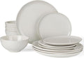 Famiware Moonlight Plates and Bowls Sets 12 Pieces Stoneware Dinnerware Sets with Linen Finish Handmade Dishware Set for 4 Microwave and Dishwasher Safe Chip and Scratch Resistant White