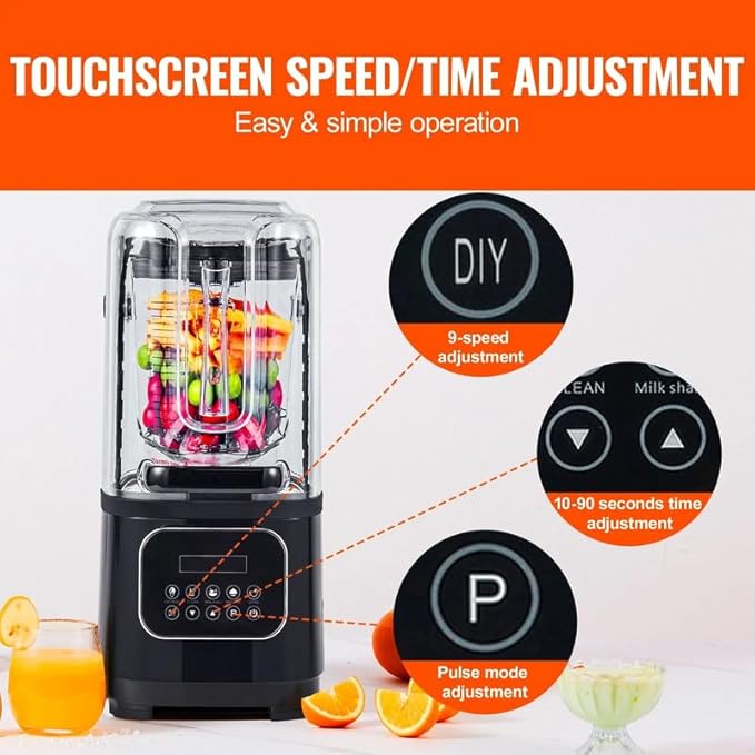 2200W Professional Countertop Blender with Shield 68 oz Plastic Jar Commercial Blender 4 x Stainless Steel Blades 9 Speeds &amp 5 Functions with Self-Cleaning Mode for Smoothies Shakes Crush Ice