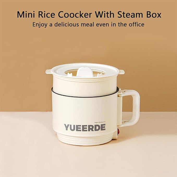 Rice Cooker 1.5L 2 Layers Travel Mini Rice Cooker 110V 450W Food Heating Nonstick Rice Cooker with Steaming Rack for Home and Office
