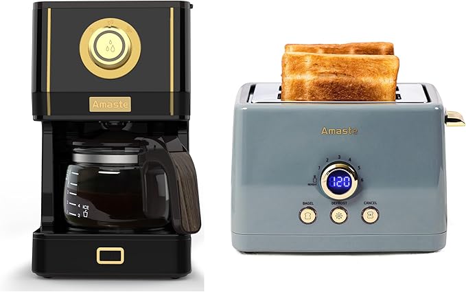 Amaste Retro Coffee Maker &amp Toaster Set- Ash Blue &amp Arabica Black