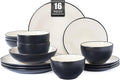 Plates and Bowls Sets for 4 - CJDC-QUELO 16-Piece Stoneware Dinnerware Sets Ceramic Dishware Set for Indoor Kitchen Use and Formal Dining Chip and Scratch Resistant Microwave Dishwasher Safe Ivory