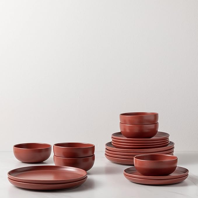Casafina Ceramic Stoneware 12-Piece Place Setting Service for 4 Pacifica Collection Cayenne | Microwave &amp Dishwasher Safe Dinnerware Set | Food Safe Glazing | Restaurant Quality Tableware