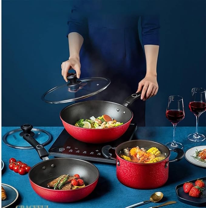 3 Piece Cookware Set Household Pot Wok Frying Soup Nonstick Kitchen Pot Set Combination Pot Pot Pot Soup Pot
