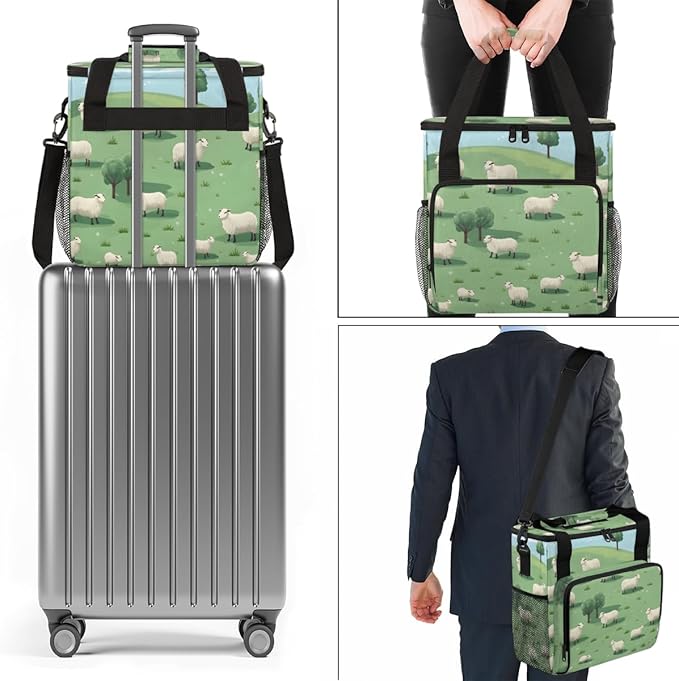 Cute Sheep Coffee Maker Carrying Bag Steppe Trees Travel Storage Bag Compatible with K-Mini or K-Mini Plus Single Serve Coffee Brewer Carrying Case with Multiple Pockets &amp Shoulder Strap