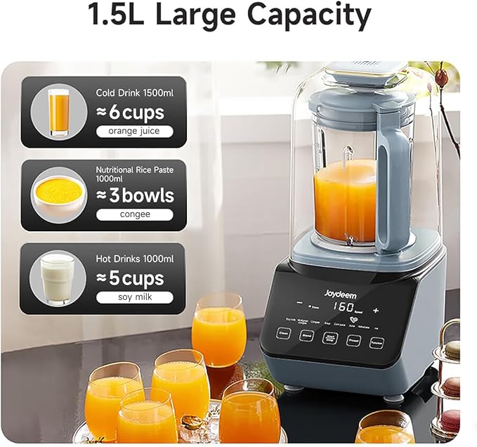 Joydeem Soymilk Maker Machine with Soundproof Shield Hot and Cold Blender for Soymilk Juice Milkshake and Soup Low Noise Cooking Blender 1.75L Capacity JD-J09