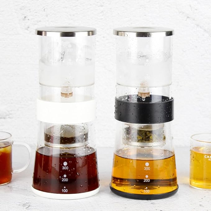 Drip Cold Brew Coffee Maker Set in Stainless Steel and Glass Materials for Home Office Drip Coffee Brewer Carafe with Adjustable Rate Coffee Pots