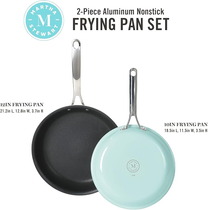 Martha Stewart Lockton 2 Piece 10 &amp 12 Heavy Gauge Aluminum Premium Nonstick Fry Pan Set - Martha Blue