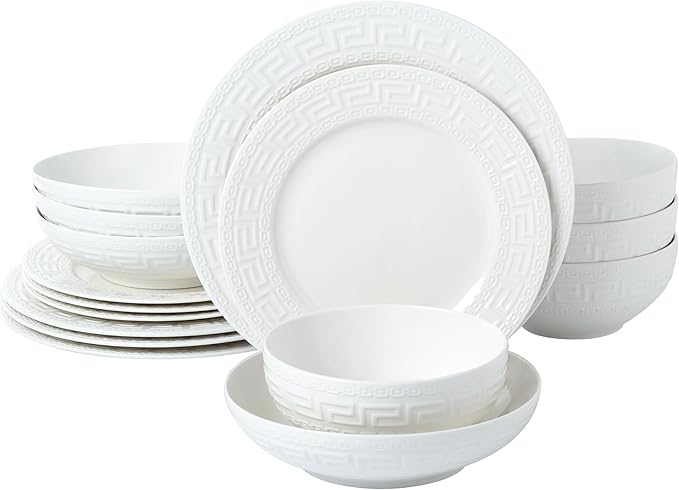 Joseph Sedgh Collection 16-piece Porcelain Dinnerware Set Service for 4 Greek Key White