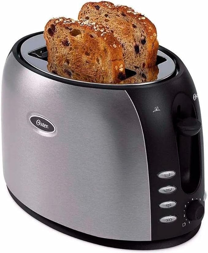Oster 2-Slice Toaster with Extra Wide Slots Bagel Toaster for All Bread Types Brushed Stainless Steel