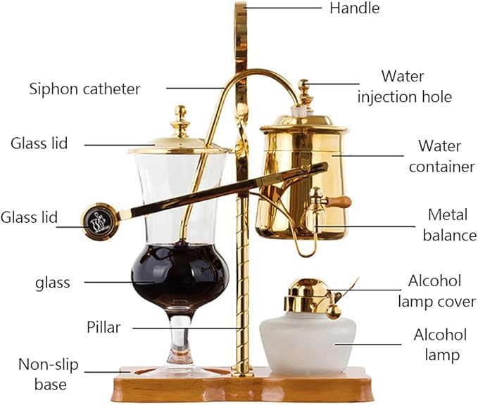 Siphon Coffee Maker Kit 400ML/13.5Oz Belgian/Belgium Family Balance Syphon Coffee &amp Tea Brewer Elegant Double Ridged Fulcrum with Tee Handle