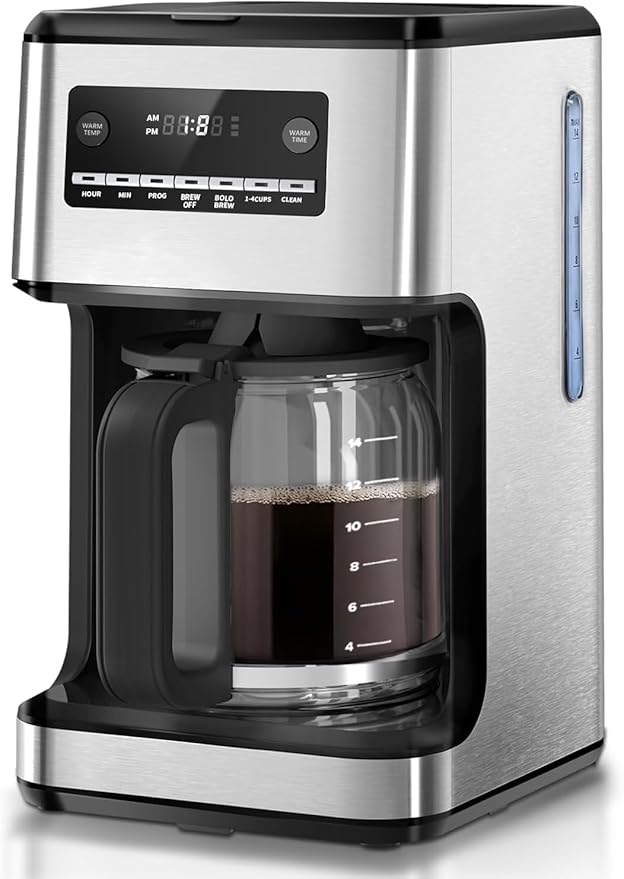 Kismile Coffee Maker 14-Cup Programmable Drip Coffee Makers Machines with Timer Keep Hot Plate &amp Reusable Filter Self-Cleaning Auto Pause Stainless Steel