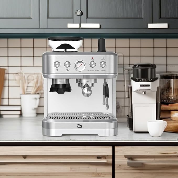 Espresso Machine with Built-in Grinder 15 Bar Italian ULKA Pump Dual PID Control &amp Milk Frother 85oz Large Water Tank Auto-Cleaning for Perfect Lattes/Cappuccinos Home Barista Coffee Maker