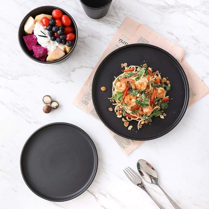 32 Piece Modern Trendy Stoneware Dinnerware Set Service for 8 Unique Lipped Edge Fully Dishwasher Microwave Safe Solid Color Grey Dinnerware Set