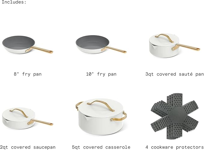 Nonstick Ceramic Cookware Set (12 Piece) Pots Frying Pans Lids and Kitchen Storage Oven Safe Pan Set &amp Compatible with All Stovetops - (White Icing)