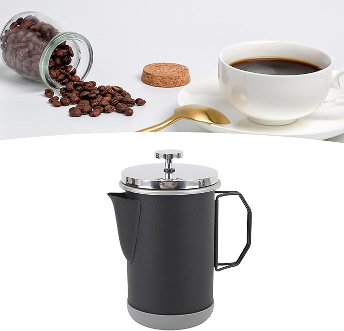 Yosoo French Coffee Press Stainless Steel Hand Brewing Coffee Maker 1000ml Portable Tea Pot for Camping Travel Adventures Milk Froth (Black)