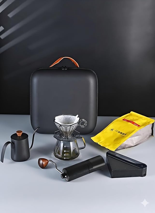 Pour Over Coffee Maker SetAll in One Travel Coffee Kit with Manual Burr Grinder Stainless Steel Mug &amp Reusable Filter - Complete Coffee Dripper Set for Camping Hiking &amp Office