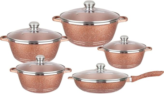 Pots and Pans Sets Nonstick Cookware Sets Granite Cooking Pots and Pans with Glass LidsMarble Coated Aluminium Home Kitchenware with SaucepansFrying PanStock Pot10 Piece