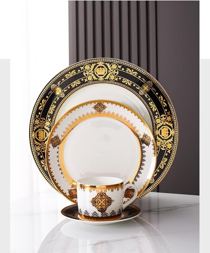 8 Piece Dinnerware Sets Bone China Dinner Plate Scratch Resistant Microwave Oven Dishwasher Safegold