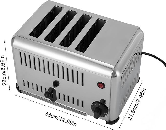Electric Stainless Steel Pop-up Toaster with 4 Wide Slots 1680W Countertop Bread Baking Machine with 2 ModesUS Plug1-5 Timer for Home Restaurant Bakery Dessert Store