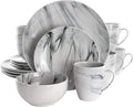16 Piece Stoneware Dinnerware Set – Marble Pattern Dishes Dishwasher &amp Microwave Safe Tableware Service for 4 Elegant Glazed Dinner Plates and Bowls (Black and White)