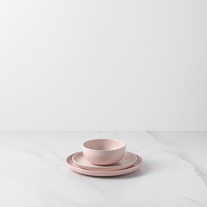Casafina Ceramic Stoneware 18-Piece Place Setting Service for 6 with Cereal Bowls - Pacifica Collection Marshmallow Pink | Microwave &amp Dishwasher Safe Dinnerware Set | Restaurant Quality Tablewar
