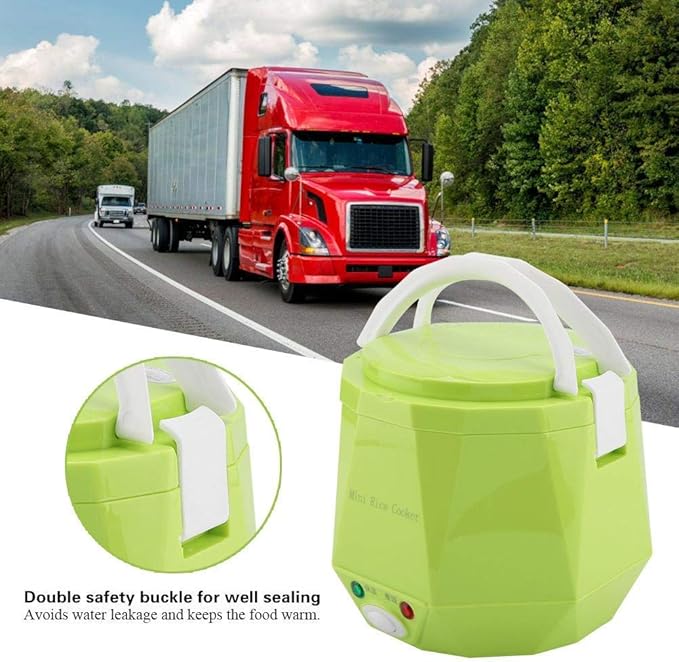Mini Rice Cookers 24V 1.3 L Electric Rice-cooker Food Steamer for Truck Car Cooking for Soup Porridge Rice Noodles Portable 180W(green)