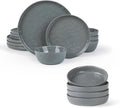 Famiware Mars Plates and Bowls Set for 4 16 Pieces Dinnerware Sets 8.5 Pasta Bowls for Serving Dark Gray