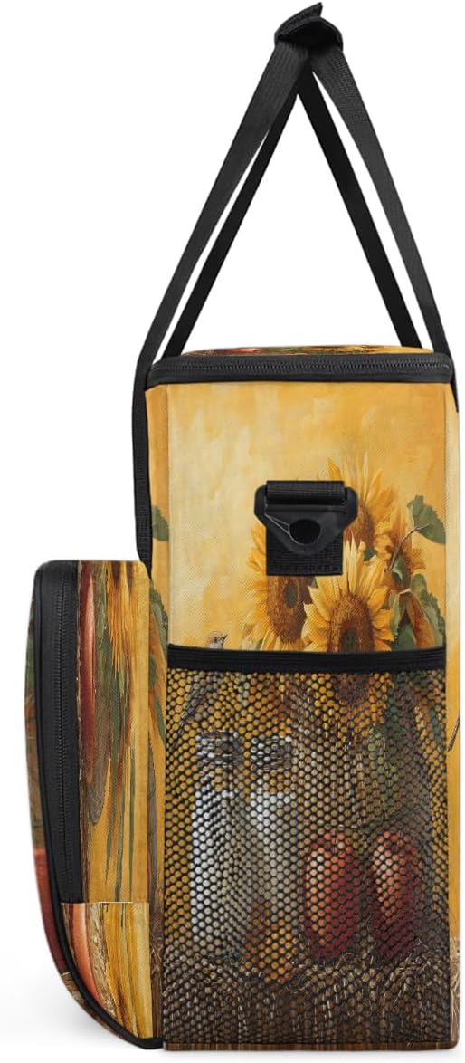 Yellow Sunflower Apple Coffee Maker Carring Bag Travel Carrying Storage Tote Bag Compatible with Keurig K-Mini or K-Mini Plus Portable Single Serve Coffee Brewer Case with Pockets for K-cup Pods