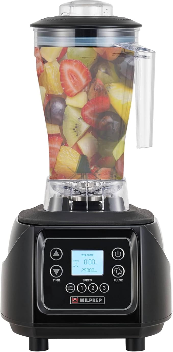 WILPREP Commercial Blender with 2 HP Motor Touchpad Timer Adjustable Speed and 64 fl oz BPA Free Tritan Jar for Smoothies Shakes &amp Frozen Drinks Black ETL+NSF Certificated