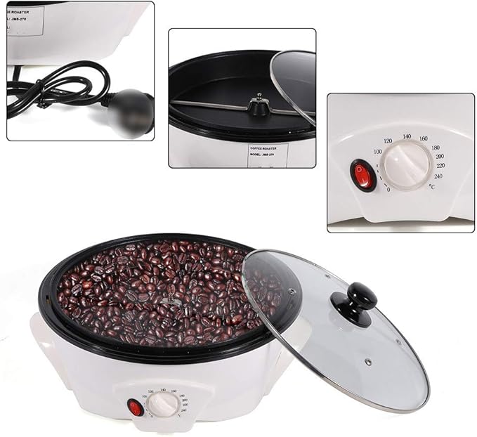 Electric Coffee Roaster Coffee Bean Baker Roaster 1500g Capacity Household Coffee Bean Roasting Machine with Lid Use for Nut Peanut Roasting 110V