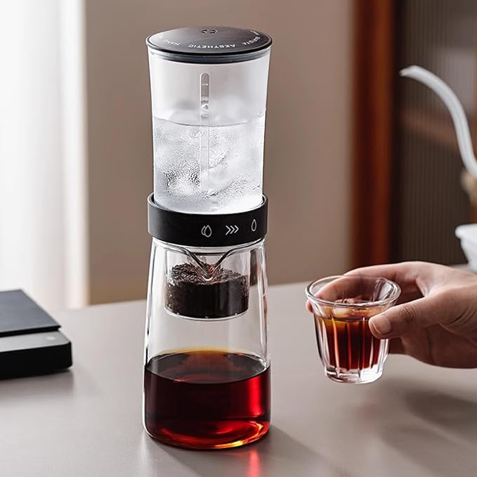 Drip Cold Brew Coffee Maker Machine Drip Iced Coffee Brew Maker 450ml Capacity 500-mesh High-density Filter Borosilicate Glass Lower Pot for Home and Office