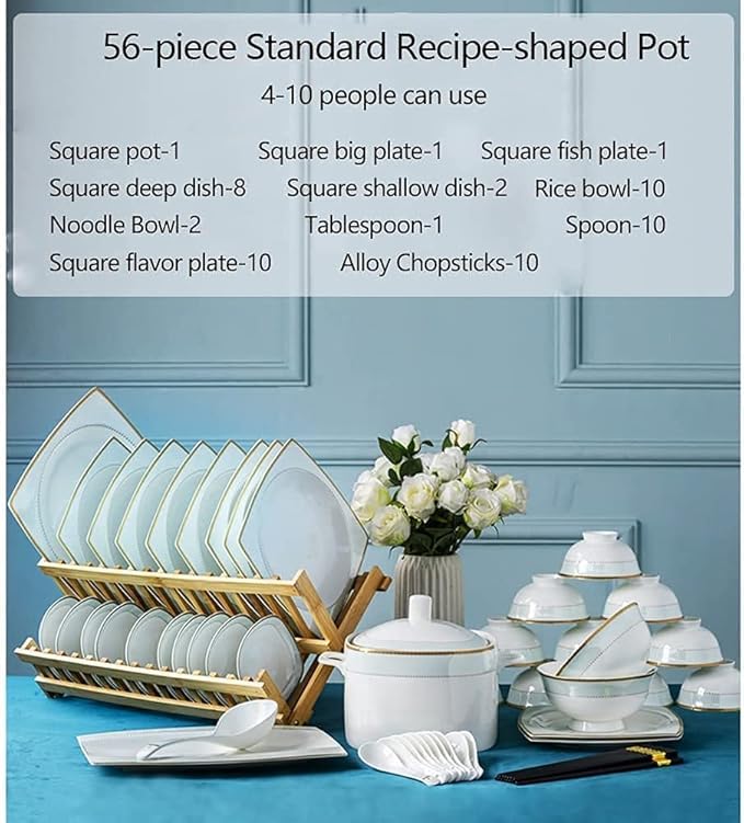 Dinnerware Set Dinner Party Tableware Service Set 305660Pcs Ceramic Dinnerware Set Bone China Tableware Dishes Plates Ceramic Combination Dinner Service Set Porcelaine Servi56 Pieces