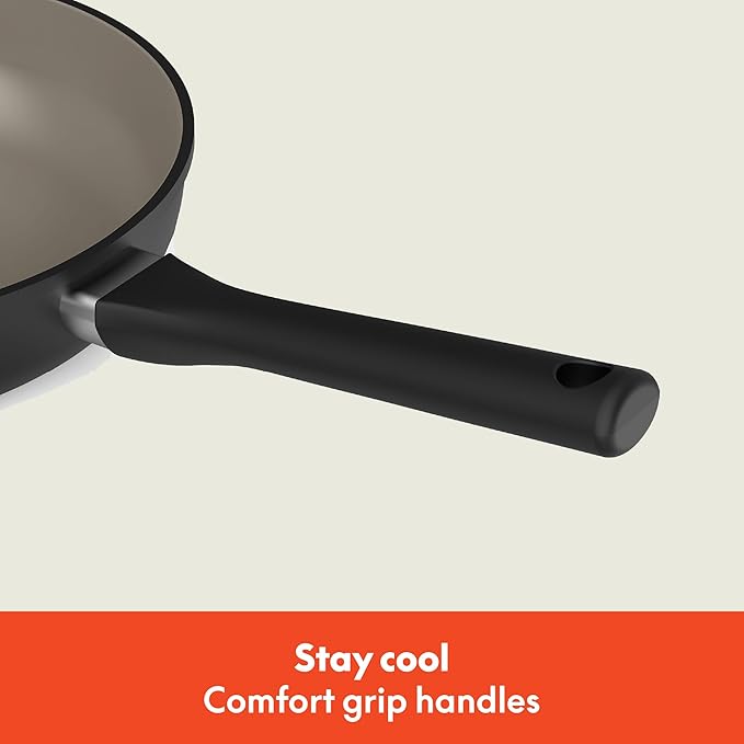 bella 7 Piece Cookware Set with EverGood™ Ceramic Nonstick Coating Dishwasher Safe Oven Safe All Stovetops Compatible Glass Lids with Silicone Rims Cool Touch Handles Black