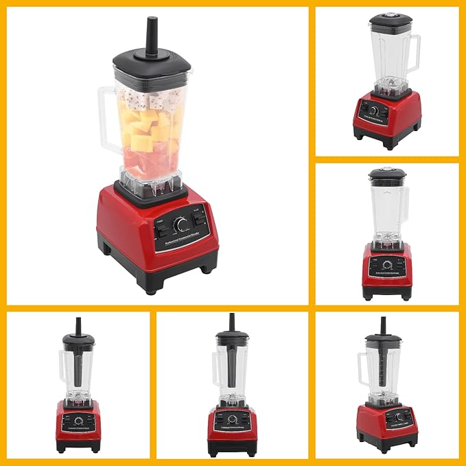 Smoothie Machine w/Mixing Stick 2L/2.11Qt 2200W Milkshake Blending Machine 6-blade 10-gear Speed Grain Grinder Tabletop Automatic Sauce Mixer Commercial/Home Ice Crusher 7 * 8.3 * 17.5in Red