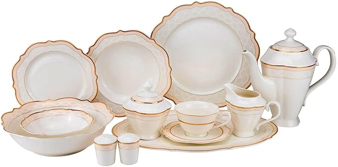 Euro Porcelain 57-pc Banquet Dinnerware Set Luxury Bone China Tableware Service for 8 (6664G) 6664-20