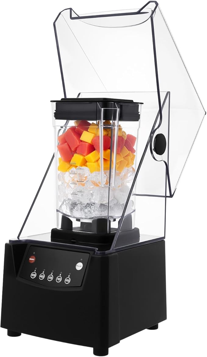 1.8L Soundproof Smoothie Machine 2600W 110V Commercial Smoothie Maker Blender Fruit Juicer Smoothies Maker Mixer Countertop Blender with Soundproof Cover for Puree Ice Crush Shakes